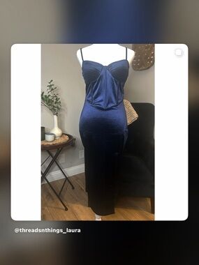 Lulu's Navy Bustier Velvet Maxi Dress